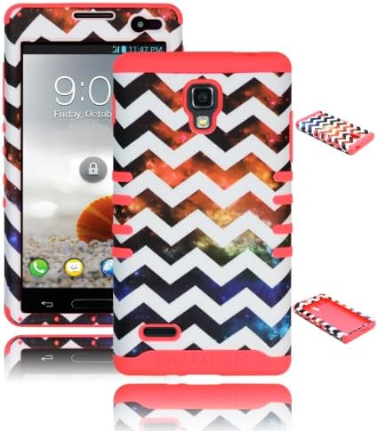Bastex Heavy Duty Hybrid Case for LG Optimus L9 P769 - Coral Pink Silicone / Space Chevron Hard Cover