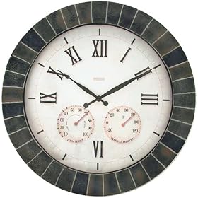 Cook Rite 91698 18-Inch Slate Mosaic Clock with Thermometer and Hygrometer by Springfield Precision Instruments