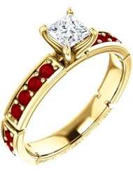 18K Yellow Gold Princess Cut Diamond and Ruby Ring -- LIFETIME WARRANTY