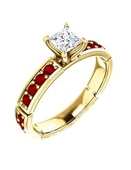 14K Yellow Gold Princess Cut Diamond and Ruby Ring -- LIFETIME WARRANTY
