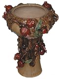 Pomegranate design planter with pedestal set, hand glazed, hand sculpted ceramic