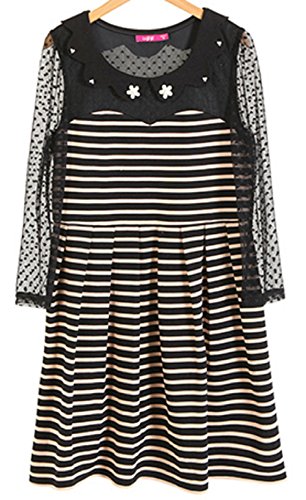 春物 レディース ワンピース スリム カジュアル ストライプ レース ドレス シンプル ポリエステル チュニック フォーマル キュート7分丈 細身 オリジナルアクセサリー付属 klnb00344