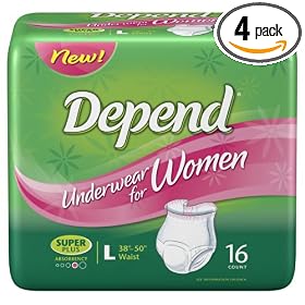 Depend Super Absorbent Female Underwear, Large, 16-count Packages (Pack of 4) Depend Super Absorbent Female Underwear, Large, 16-count Packages (Pack of 4)