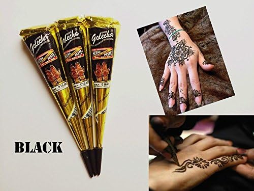 3 Black Quick Dry Temporary Tattoo Body Art Cones, Ready to Use, Kit for Beginners, Instant Super Fast Color and Stays for 3-4 Days.