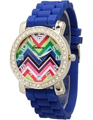 Womens Geneva Rhinestone-accented Silicone Watch Rainbow Chevron Design - Royal Blue