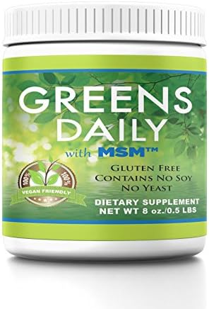 Greens Daily with MSM 8oz Powder 2000mg Ultimate Superfood Green Grasses &amp; Vegetable Drink Vegan Friendly Gluten &amp; Soy Free Dietary Supplement 113 Servings