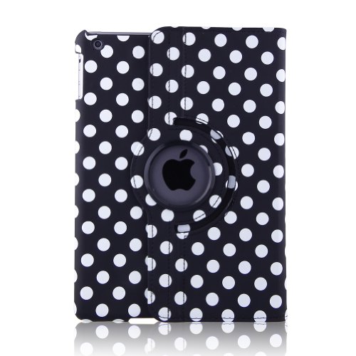 Auto Sleep / Wake Feature Dot Pokla Pattern 360 Degree Rotating Smart Case Cover for Apple iPad Air (New iPad 5 5th Generation) + Free Gift ONE Stylus Pen- Black