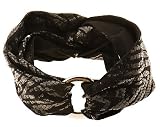 L. Erickson Metallic Snake Headwrap with O Ring - Black/Black Print/Silver Ring