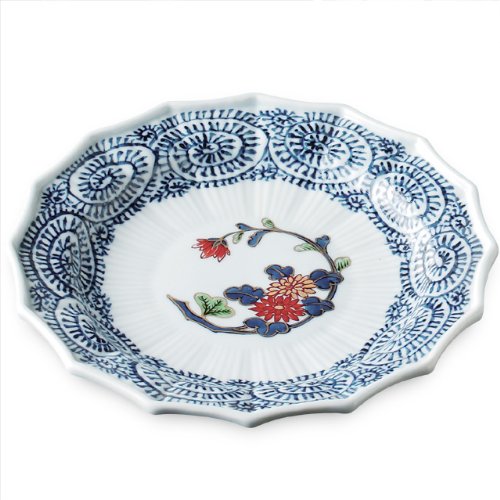 有田焼 亮秀窯 古伊万里見込菊 八寸皿(23.7cm)