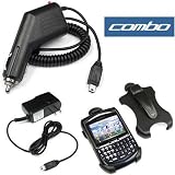 Bargaincell- 3-Piece Value Combo Pack Of Blackberry 8700, 8700f, 8700r, 8700c, 8700g, 8703e PDA Smartphone Includes: Vehicle Cigarette Lighter Power Charger with IC Chip + Black Swivel Belt Clip Holster + Home Wall Travel Plug in Ac Charger