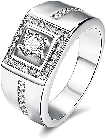 Men's Cz Layered Squares Fashion Cubic Zirconia Rings - Platinum Plated
