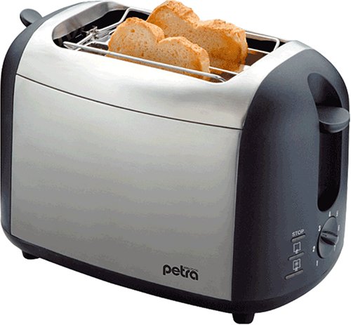 Petra TA 15 Comfort Toast Automat mit breitem Röstschacht integrierter Brötchenaufsatz + Krümelschublade Edelstahl/Schwarz