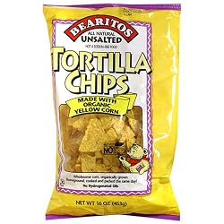 Little Bear Yellow Tortilla Chips, No Salt, 16-Ounce Packages (Pack of 12)