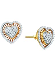 Diamond Heart Stud earrings 0.3ct yellow gold double heart Jacket and stud 7mm screw back
