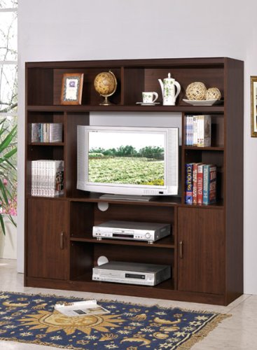Media Entertainment Center Contemporary Style in Dark Walnut