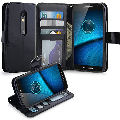 Droid Maxx 2 Case, LK Droid Maxx 2 Wallet Case, Luxury PU Leather Case Flip Cover Built-in Card Slots & Stand For Motorola Moto Droid Maxx 2, BLACK