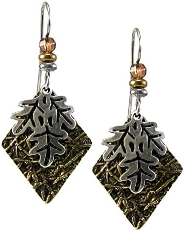 Earth Dreams Handmade Painted Oak Leaves in SIlver Dangle Earrings USA Plated Surgical Steel Wires