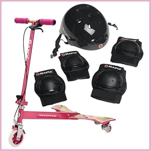 Razor Powerwing Sweet Pea Scooter with Youth (Ages 8 -14) Helmet And Pad Set Bundle by 