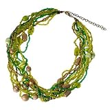 Emerald and Bronze Colored Multistrand Beaded Collar Necklace