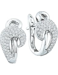 14k White Gold Natural Round Pave-set Diamond Womens Ladies Unique Hoop Fashion Earrings - .75 (3/4) Ct.t.w.