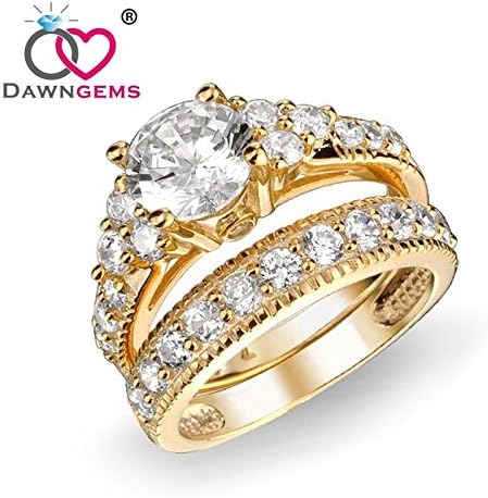 DAWNGEMS 18K Gold Plated Cubic Zirconia Wedding Rings Set Engagement Ring Bridal Bands