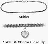 10 Karat White Gold 9 Curb Style White Stone Heart Charm Anklet