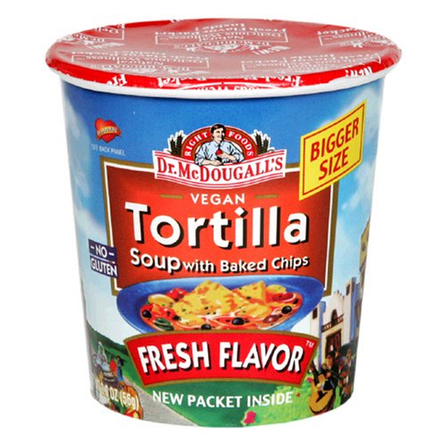 Dr. McDougall's Right Foods Vegan Tortilla Soup with Baked Chips, 2-Ounce Cups (Pack of 6)