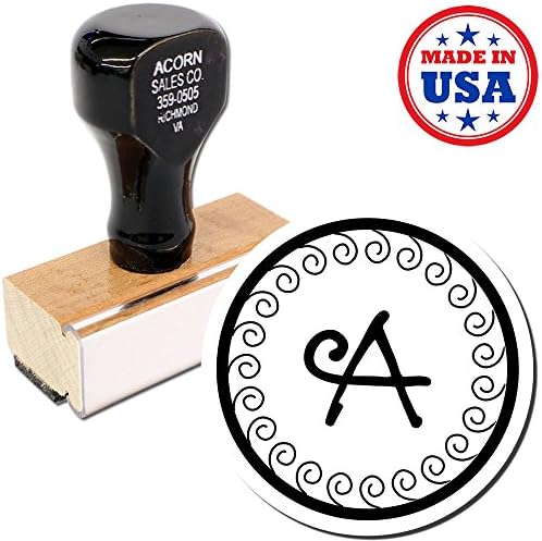 Acorn Sales Curly Q Round Monogram Rubber Stamp