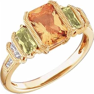 14K Yellow Gold Multiclor Gemstone Octagon Shape Diamond Ring