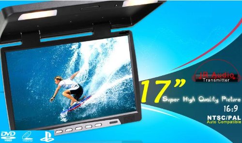 NEW BLACK 17" FLIP DOWN OVERHEAD ROOF MOUNT HIGH RESOLUTION LCD CAR MONITOR SCREEN