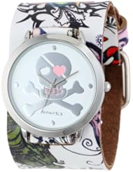 Nemesis Womens 302-821P Punk Rock Heart Skull Tattoo Leather Band Watch