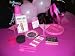 Bachelorette Party Essentials Set (16 Guests) Black Accessories on Pink Round Tablecloth