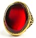 Oval Shape Deep Red Ruby Glass Cabochon Ring, Antiqued Braided 14k Yellow Gold-Plated (Adjustable From Sizes 6.5-8)