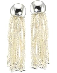 White Pearl And Silver Long Multi-Strand Dangling Earrings