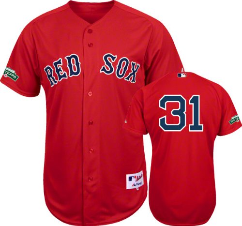 Jon Lester Jersey: Boston Red Sox #31 Alternate Scarlet Authentic Jersey with Fenway Park 100th Year Anniversary Patch