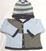 Ck1.007, Knitted on Hand Knitting Machine Finished By Hand Crochet Light Blue Dark Brown Blocked Cot