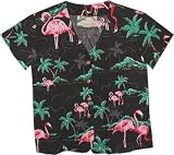 Pink Flamingos Cotton Hawaiian Blouse in Black