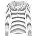 Women Sexy Casual V-Neck Striped Long Sleeve Bandage T-Shirt Tops Tees (M) White