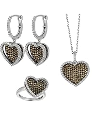BRI Jewelry Sterling Silver Heart Bowl Shape With Clear And Coffee Micropave Cubic Zirconia Set - Pendant - Dangle Earring