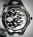 Harley Davidson Bulova Men's Watch--NEW for 2009. Silver with black flame dial. Luminous. Stainless steel black case and bracelet. 78B112