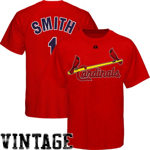 Majestic Ozzie Smith St. Louis Cardinals Youth #1 Cooperstown Player T-Shirt - Red (Medium)
