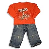 Mish Mish - Toddler Boys Long Sleeved Pant Set, Denim, Orange