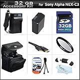32GB Accessories Kit For Sony Alpha NEX-C3 Digital Camera Includes 32GB Hig ....