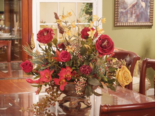 Red and Gold Silk Rose Arrangement AR102-120