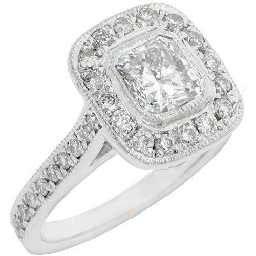 14k White Gold Cushion Cut Tiffany Style Diamond Engagement Ring 1.75 Carats