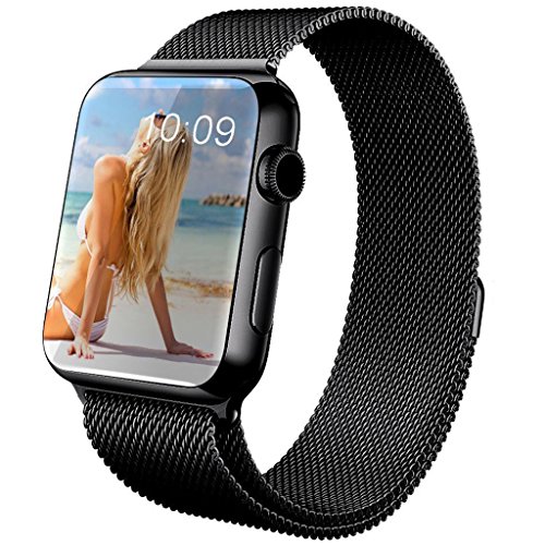 Apple Watch Band, 42mm Covery® Milanese Loop Magnetic Closure Stainless Steel Mesh Bracelet Strap Replacement Band for Apple Watch (black)