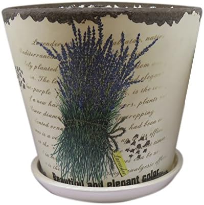 Set of 3 Planters - Ceramic Vase Bunch of Lavender . Sizes 6-5-4 Inches