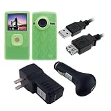 Pure Digital Flip Ultra HD (GREEN) Anti Slip Silicone Skin / Gel Skin Case Cover w/ USB 6 Foot Extension Cable w/ USB Car and Wall / Travel Charger
