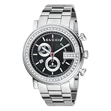 Gucci Men`s YA101324 G Chrono Diamond Case Black Guilloche Dial Watch