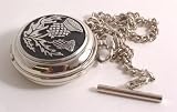 Solid Pewter fronted mechanical skeleton pocket watch - Scottish Thistle design